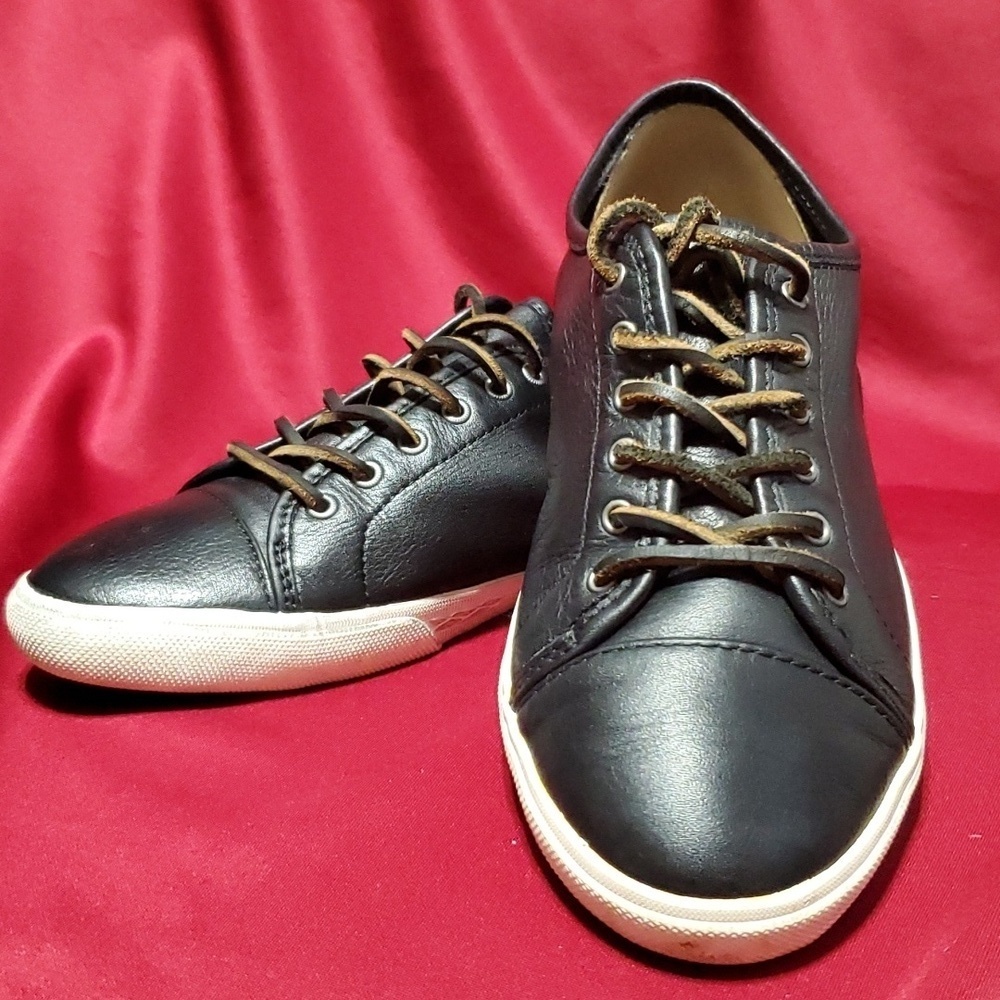 Frye black leather sneakers leather lace up flawed